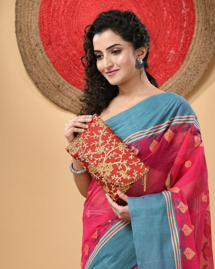 DESH BIDESH Ethnic Motifs Woven Design Pure Cotton Taant Saree