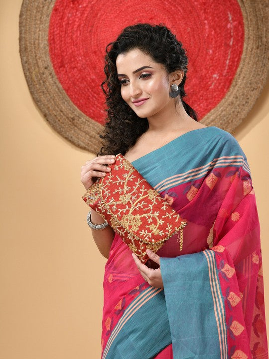 DESH BIDESH Ethnic Motifs Woven Design Pure Cotton Taant Saree