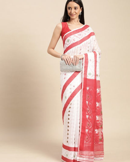 DESH BIDESH Ethnic Motifs Pure Cotton Jamdani Saree