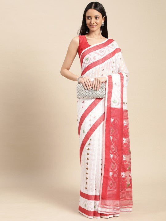 DESH BIDESH Ethnic Motifs Pure Cotton Jamdani Saree