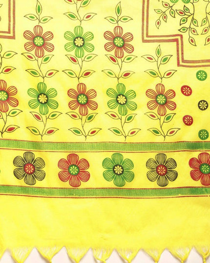 DESH BIDESH Yellow & Maroon Floral Print Pure Cotton Taant Saree