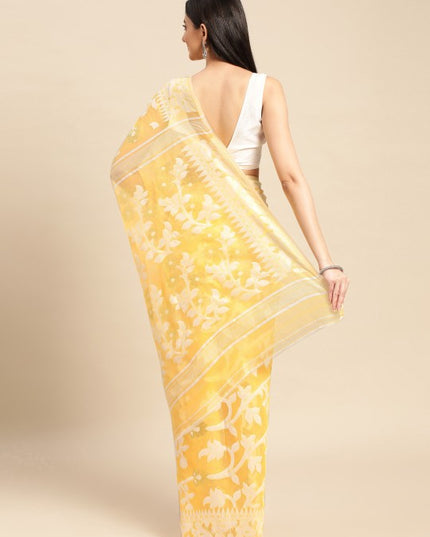 DESH BIDESH Woven Design Ethnic Motifs Pure Cotton Jamdani Saree