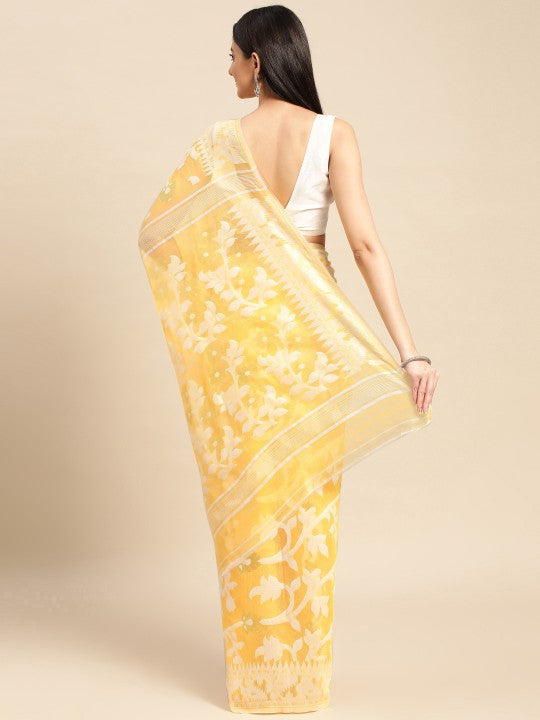 DESH BIDESH Woven Design Ethnic Motifs Pure Cotton Jamdani Saree
