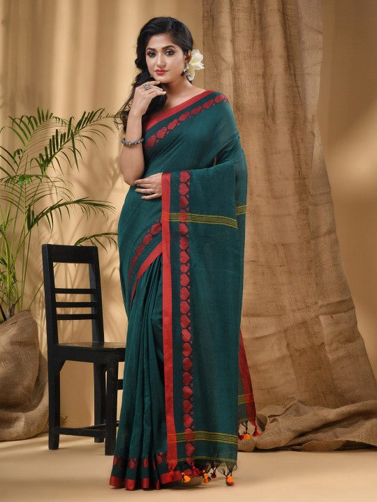 DESH BIDESH Ethnic Motifs Woven Design Pure Cotton Taant Saree