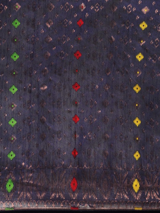 DESH BIDESH Woven Design Ethnic Motifs Zari Pure Cotton Jamdani Saree
