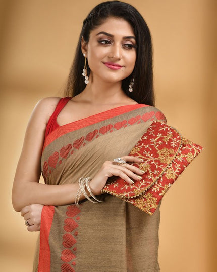 DESH BIDESH Bengali Pure Cotton Handloom Taant Saree