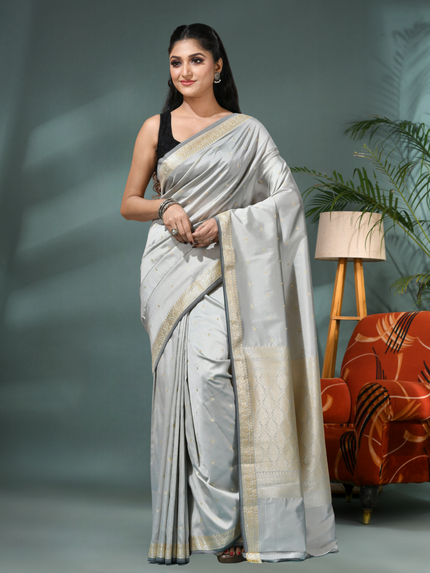 Women's Jacquard Banarasi Kanjivaram Kanchipuram Zari Butta Woven Slim Border Saree