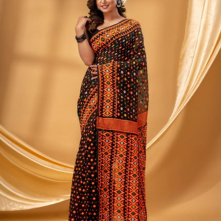 DESH BIDESH Floral Woven Pure Cotton Jamdani Saree for Women
