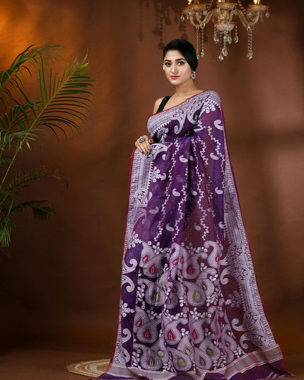 DESH BIDESH Paisley Zari Jamdani Saree with Woven Design Border