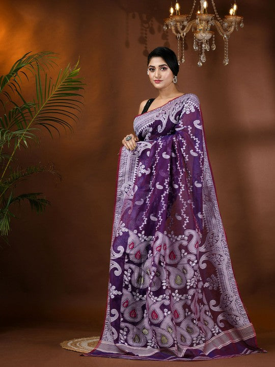 DESH BIDESH Paisley Zari Jamdani Saree with Woven Design Border