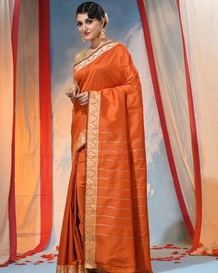 DESH BIDESH Orange Silk Blend Ethnic Motifs Zari Saree with Unstitched Blouse Piece