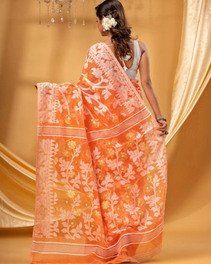 DESH BIDESH Floral Woven Design Pure Cotton Handloom Jamdani Saree