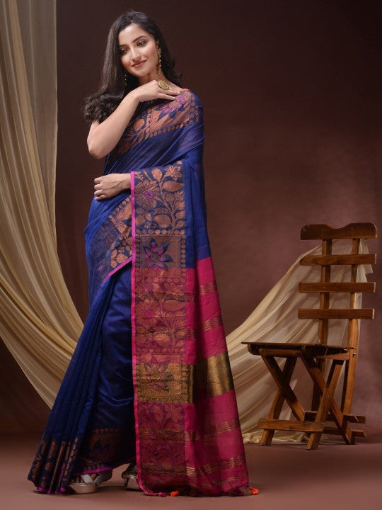 DESH BIDESH Floral Woven Design Zari Maheshwari Saree