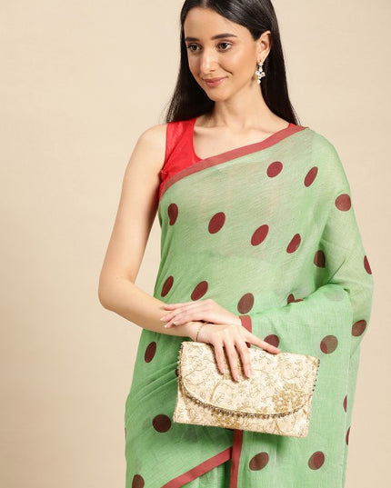 DESH BIDESH Polka Dots Pure Cotton Taant Saree