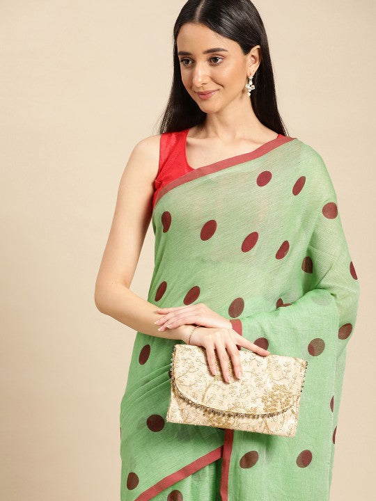 DESH BIDESH Polka Dots Pure Cotton Taant Saree