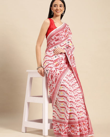 DESH BIDESH Woven Design Pure Cotton Jamdani Saree
