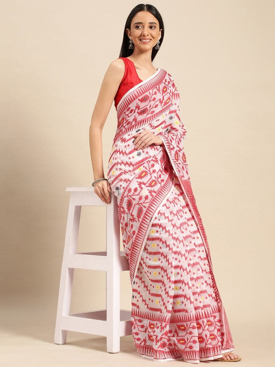 DESH BIDESH Woven Design Pure Cotton Jamdani Saree