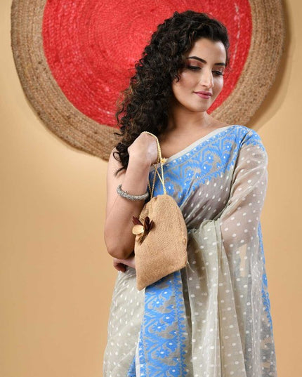 DESH BIDESH Woven Design Polka Dots Jamdani Saree for Women