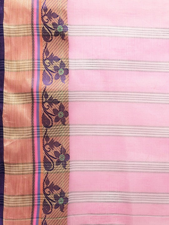 DESH BIDESH Pink Ethnic Motifs Pure Cotton Taant Saree