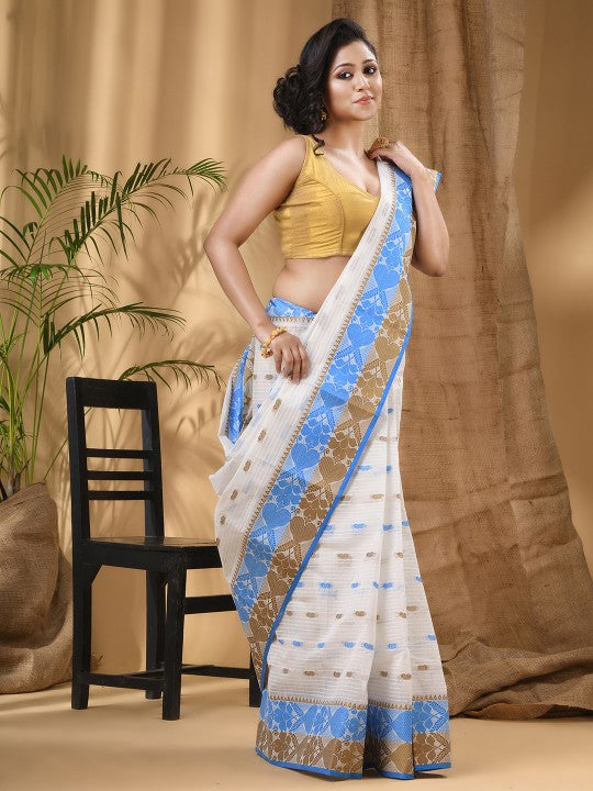 DESH BIDESH Ethnic Motif Woven Design Pure Cotton Taant Saree
