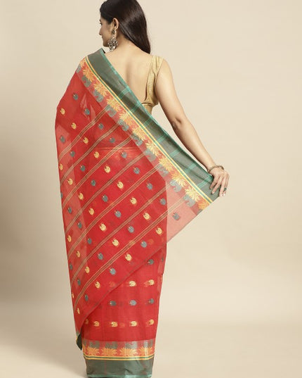 DESH BIDESH Red Woven Design Pure Cotton Taant Saree