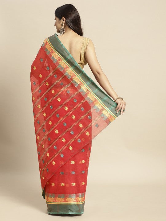 DESH BIDESH Red Woven Design Pure Cotton Taant Saree