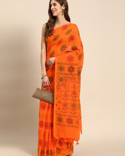 DESH BIDESH Floral Printed Pure Cotton Taant Saree