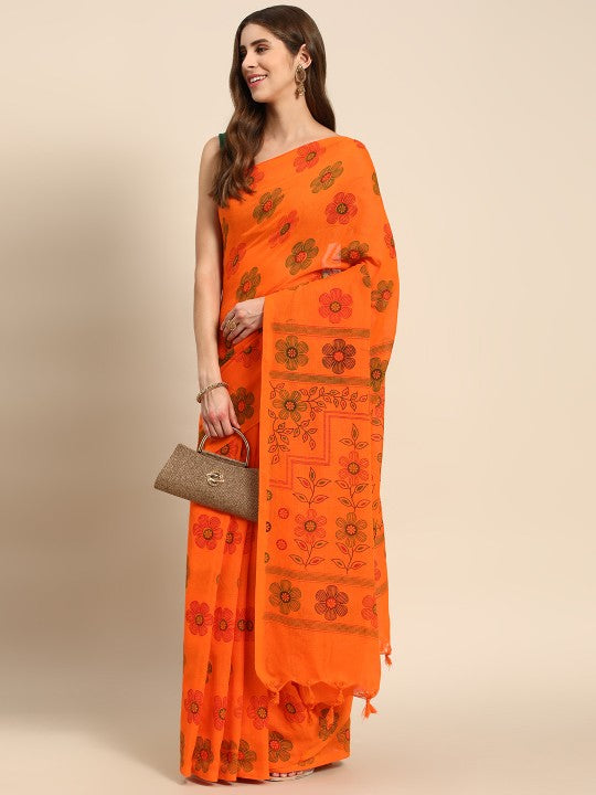 DESH BIDESH Floral Printed Pure Cotton Taant Saree