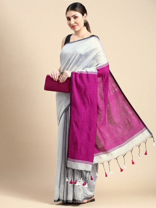 DESH BIDESH Elegant Colourblocked Cotton Silk Saree with Unstitched Blouse Piece