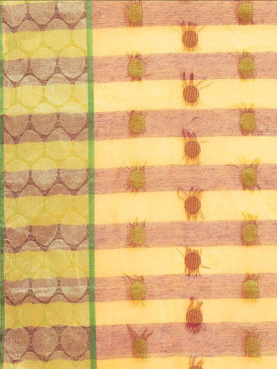 DESH BIDESH Red & Yellow Pure Cotton Taant Saree