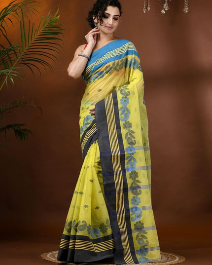 Women's Floral Phulkari Pure Cotton Handloom Taant Saree by DESH BIDESH