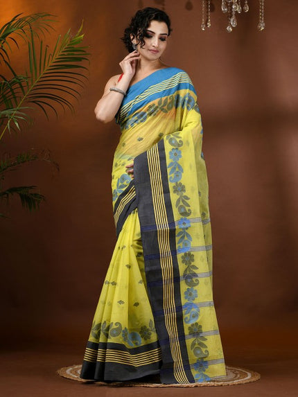 Women's Floral Phulkari Pure Cotton Handloom Taant Saree by DESH BIDESH