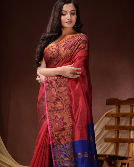 DESH BIDESH Floral Woven Design Zari Maheshwari Saree