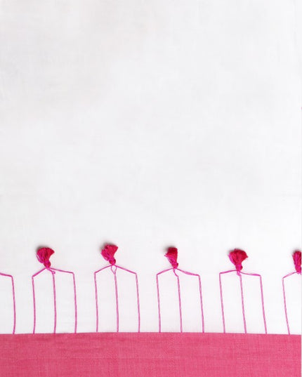 DESH BIDESH Solid Pure Cotton Tassel Design Taant Saree