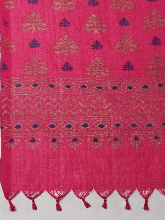 DESH BIDESH Woven Design Floral Pure Cotton Khadi Saree