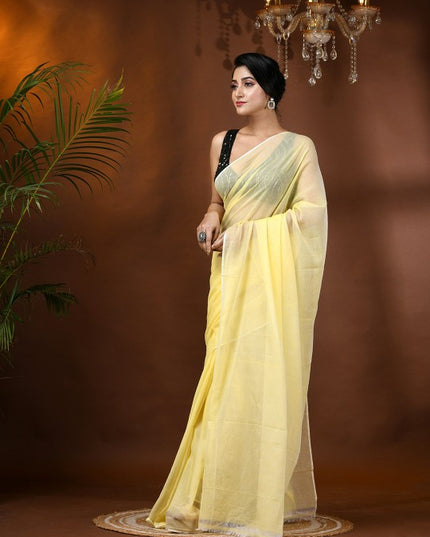 DESH BIDESH Solid Soft Mulmul Cotton Saree - Elegant, Lightweight, and Comfortable