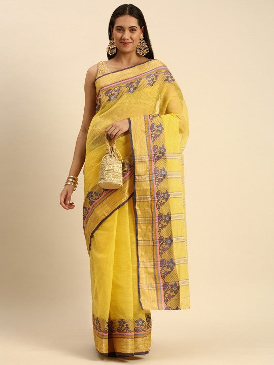DESH BIDESH Woven Design Pure Cotton Taant Saree