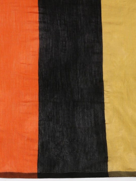 DESH BIDESH Elegant Ghicha Cotton Striped Saree with Unstitched Blouse Piece