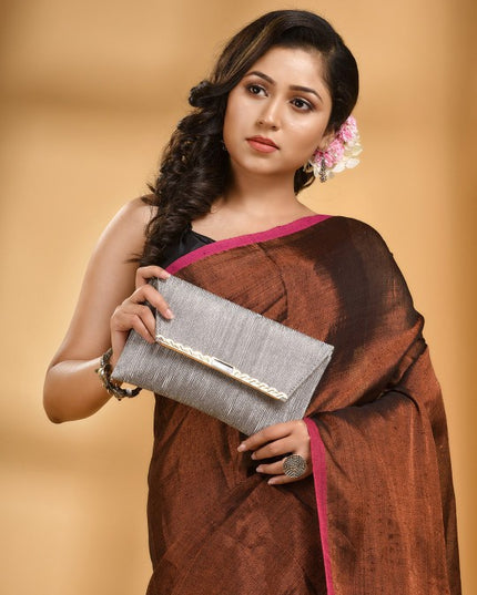 DESH BIDESH Gold Toned Woven Design Zari Tissue Saree