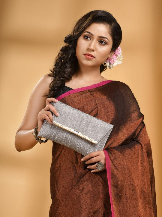DESH BIDESH Gold Toned Woven Design Zari Tissue Saree
