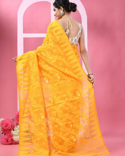 DESH BIDESH Floral Woven Design Pure Cotton Jamdani Saree