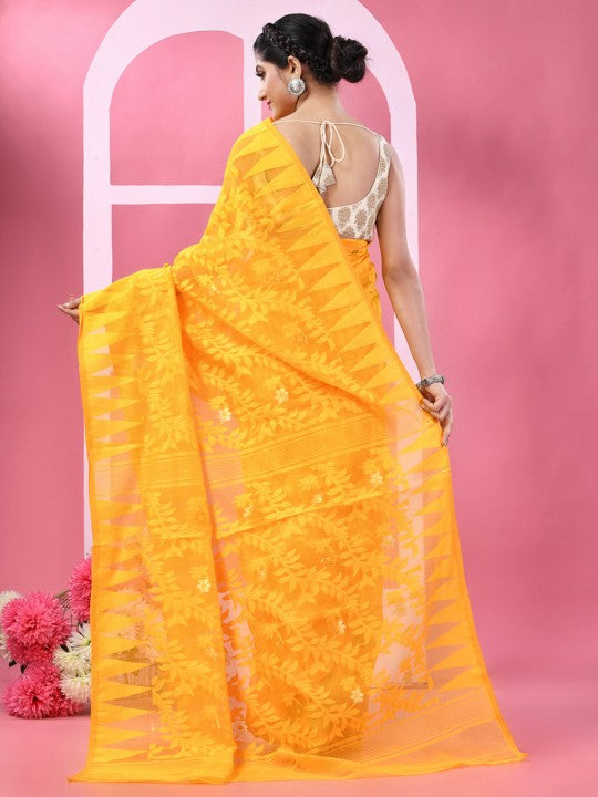 DESH BIDESH Floral Woven Design Pure Cotton Jamdani Saree