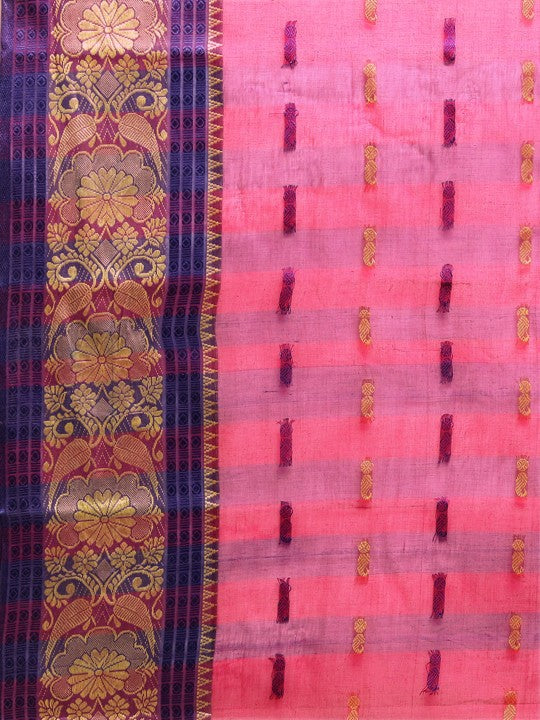 DESH BIDESH Pink Ethnic Motifs Pure Cotton Taant Saree