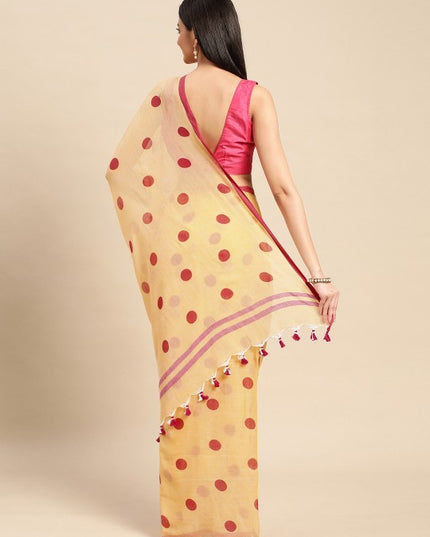 DESH BIDESH Polka Dots Pure Cotton Taant Saree