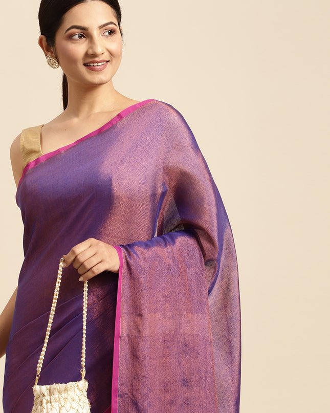 DESH BIDESH Purple Solid Tissue Taant Saree