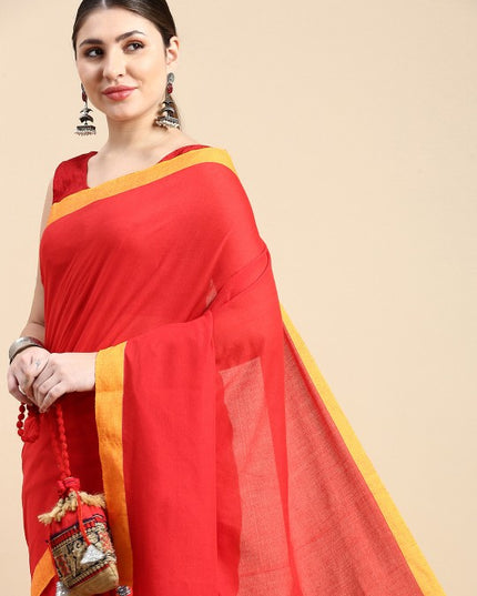 DESH BIDESH Solid Pure Cotton Taant Saree