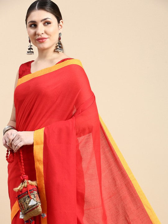 DESH BIDESH Solid Pure Cotton Taant Saree