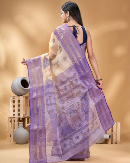 DESH BIDESH Ethnic Motifs Printed Pure Cotton Taant Saree