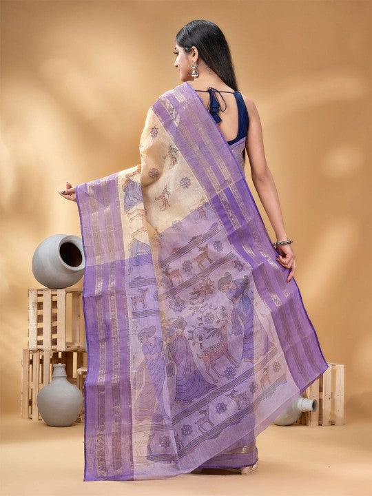 DESH BIDESH Ethnic Motifs Printed Pure Cotton Taant Saree