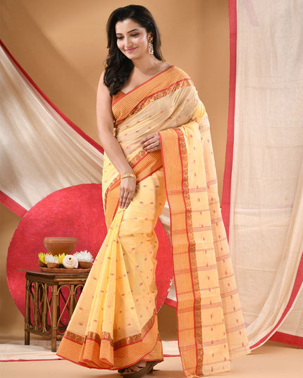 DESH BIDESH Ethnic Motifs Printed Zari Pure Cotton Jamdani Saree